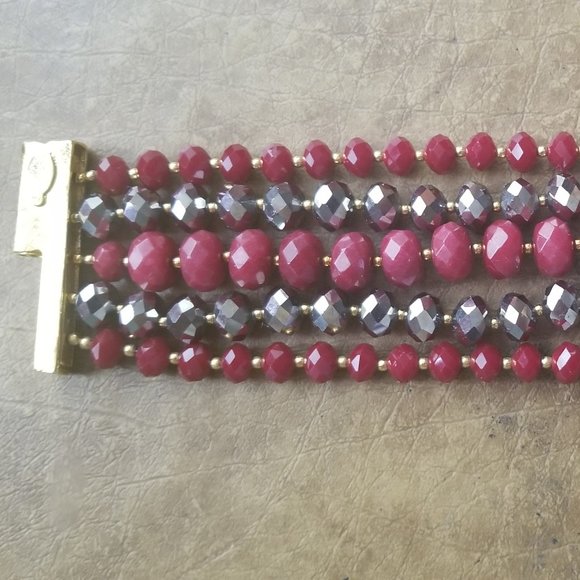 RARE VINTAGE JOSE MARIA BARRERA RED Crystal HEMATITE STATEMENT 5 STRAND BRACELET - Picture 4 of 8